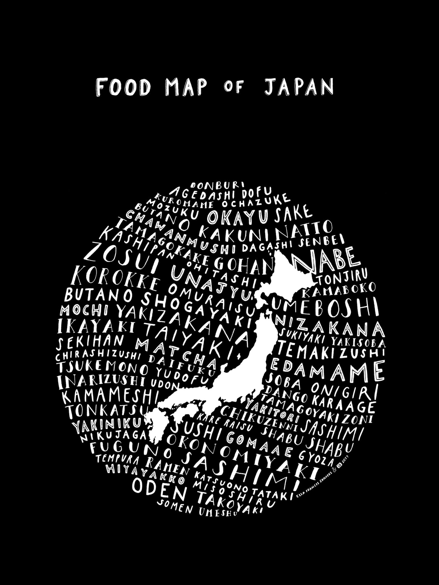 Food Map of Japan - Black Poster
