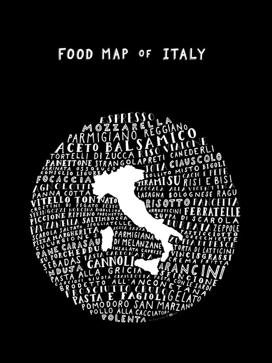 Food Map of Italy - Black Poster