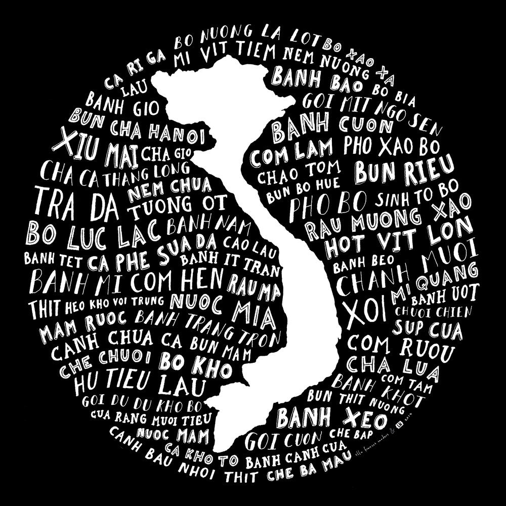 typographic food map vietnam black