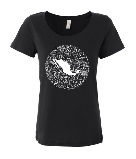 Food Map of Mexico - Women's Black Soft Tee