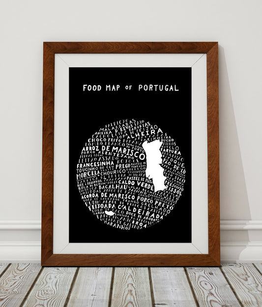 Food Map of Portugal - Black Poster