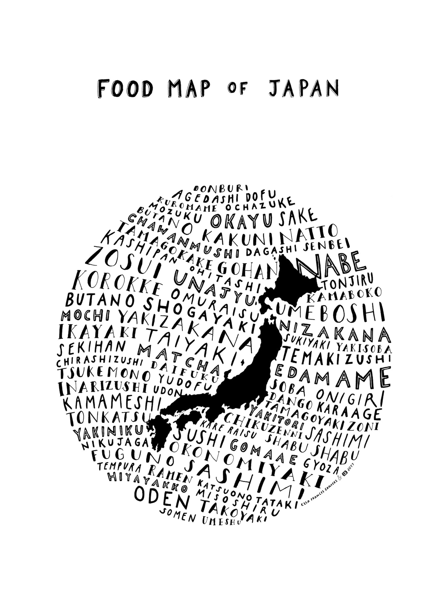Food Map of Japan - White Poster