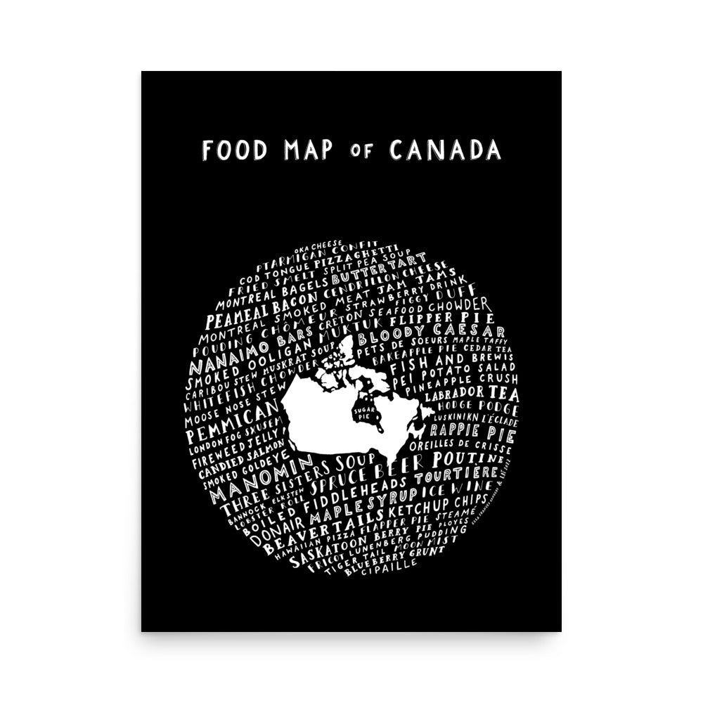 Food Map of Canada - Black Poster