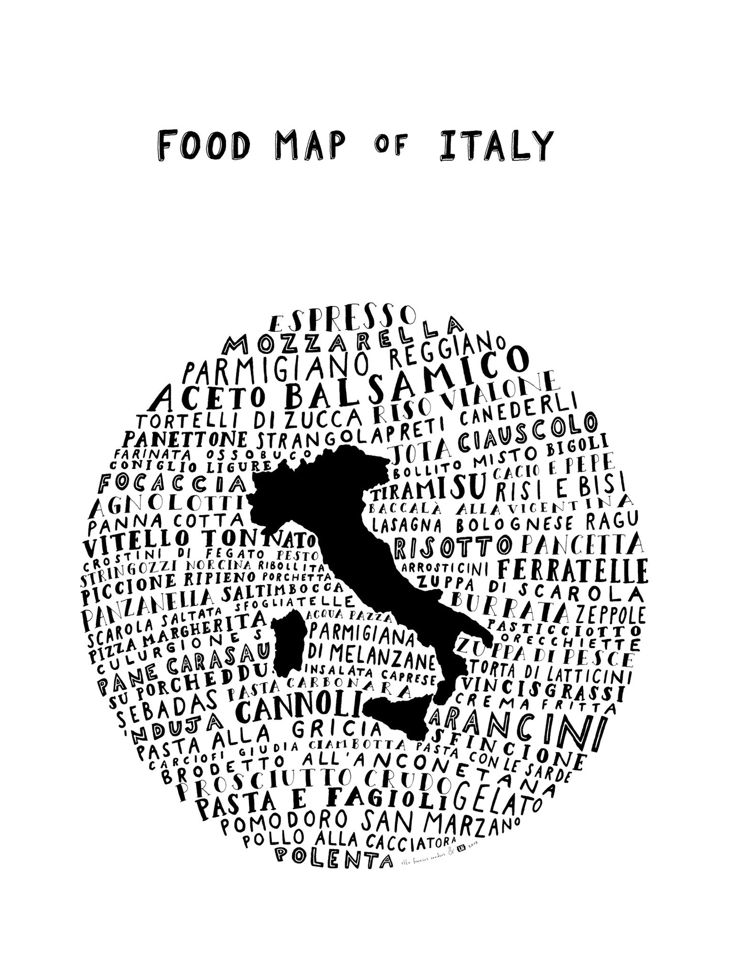 Food Map of Italy - White Poster