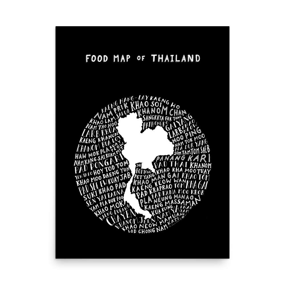 Food Map of Thailand - Black Poster