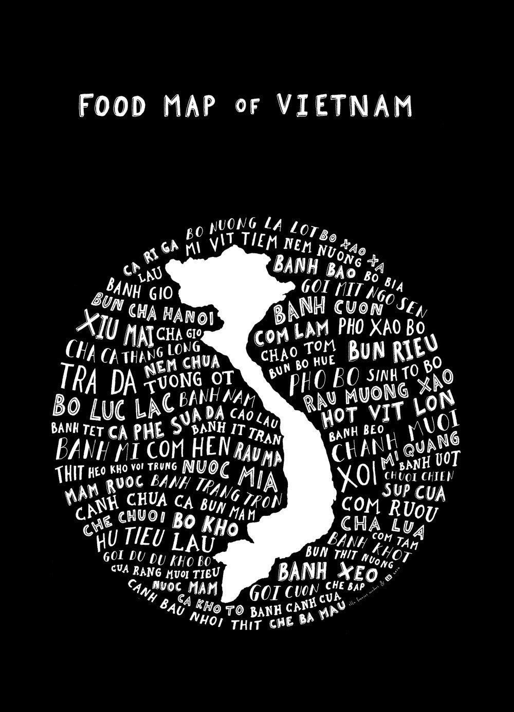 typographic food map vietnam black